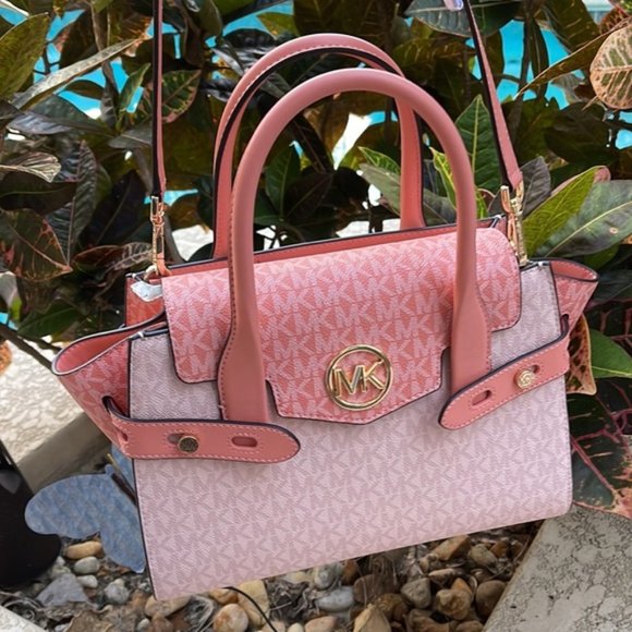 Michael Kors Handbags - Michael Kors Carmen Medium Color-Block Logo Flap Satchel Sherbert